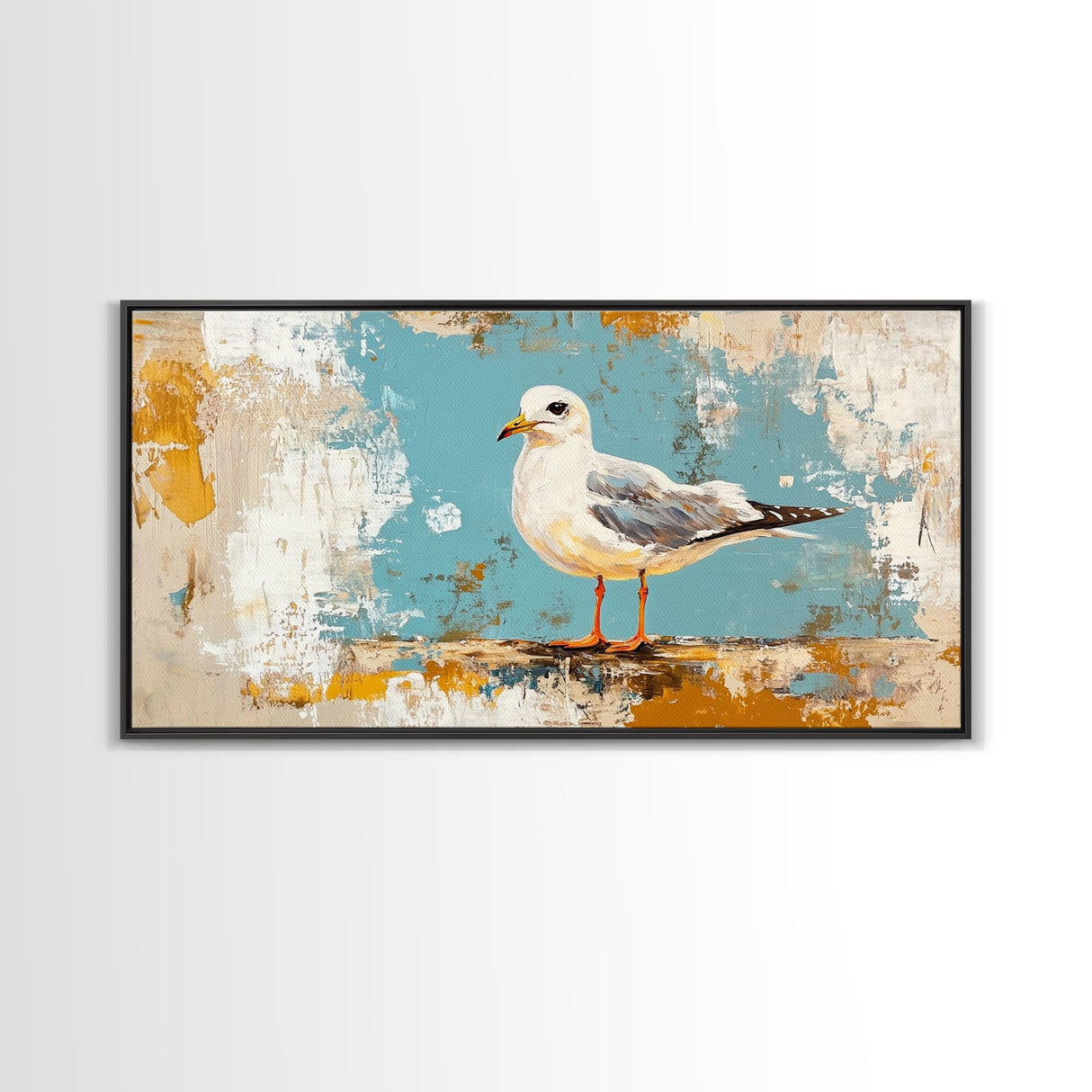 Seagull Painting, Coastal Landscape Art, Nautical Wall Art, Rustic Decor, Framed Canvas Print, Beach House Art, Bird Art