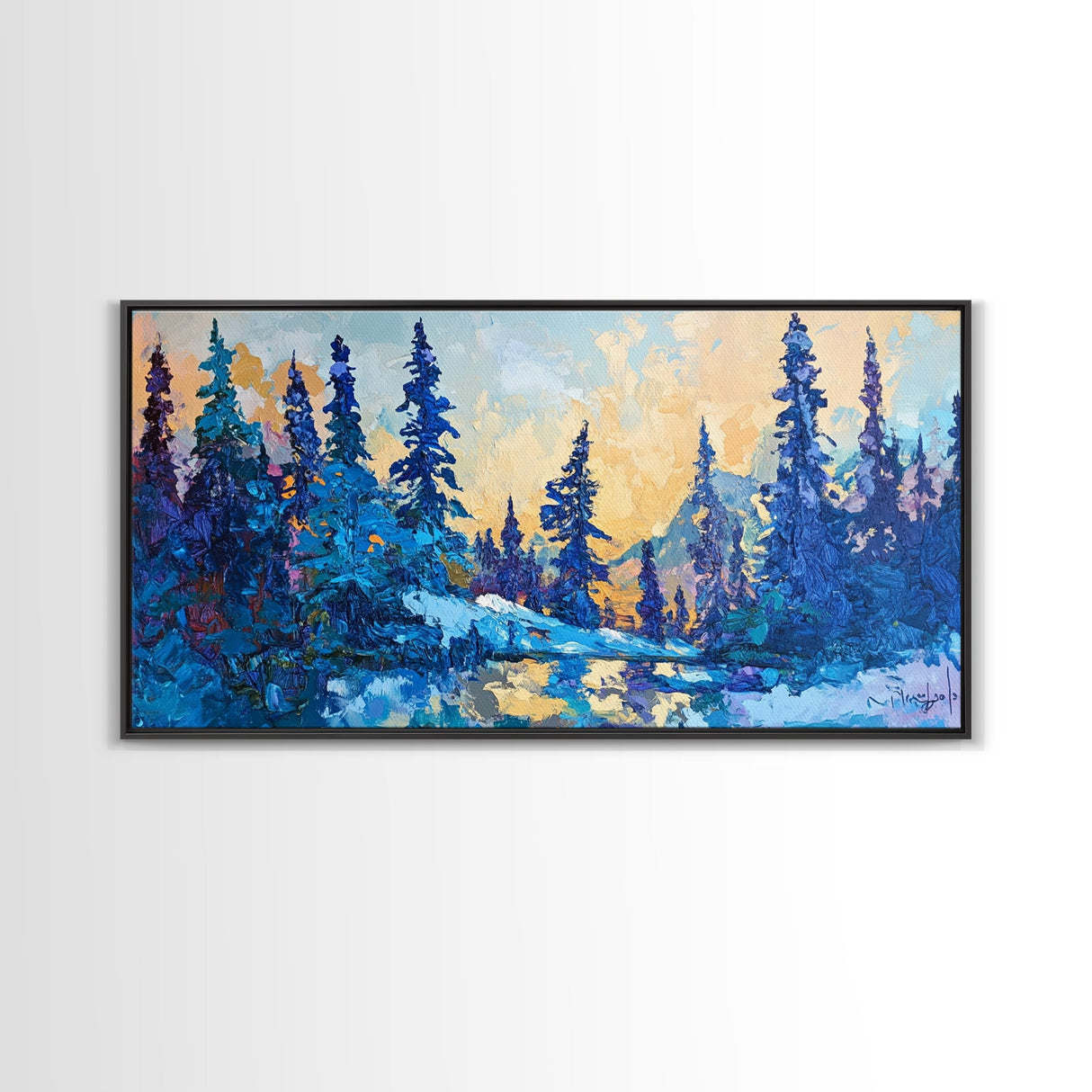 Pine trees, winter landscape, moody forest, framed canvas print, pine tree art, smoky mountain art, rustic wall art