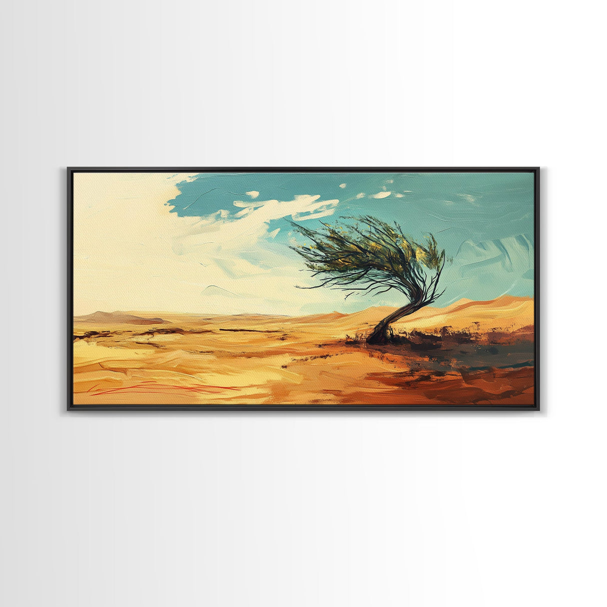 Windblown Tree, Desert Landscape, Southwest Wall Art, Canvas Print, Moody Art, Rustic Wall Art, Wabi Sabi Art, Panoramic Art