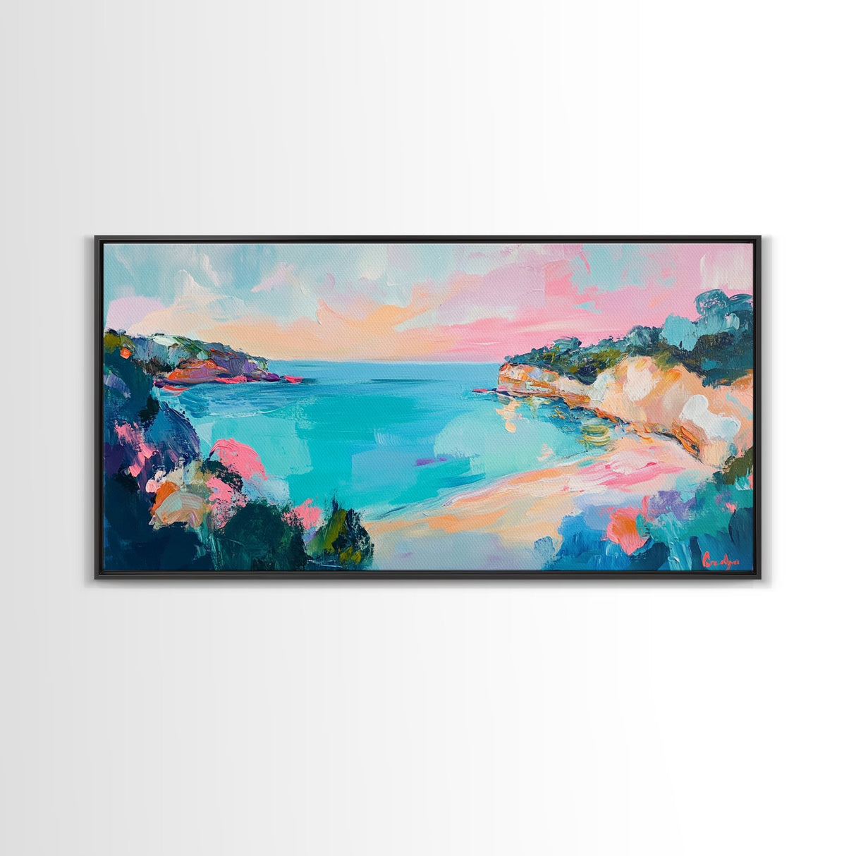 Pastel Ocean, Colorful Coastal Painting, Seascape Art, Nautical Decor, Coastal Cowgirl Wall Art, Canvas Print, Extra Wide Art