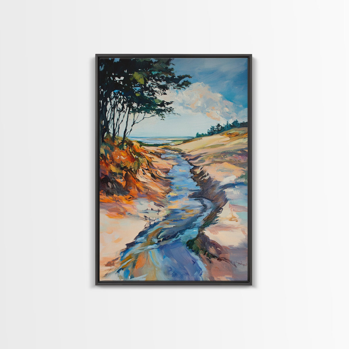 Minimalist landscape, wabi sabi wall art, rustic decor, above bed wall art, framed canvas print, neutral art, extra wide painting