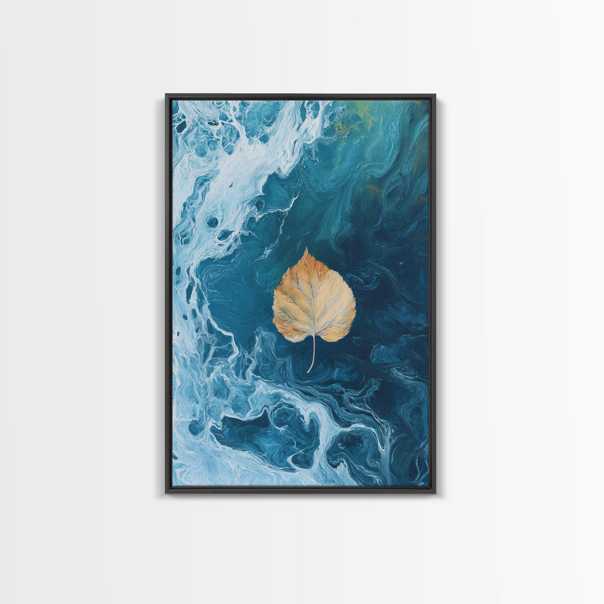 Floating Leaf Painting, Nature Abstract Art, Ocean Inspired Decor, Moody Wall Art, Tranquil Home Decor, Canvas Print