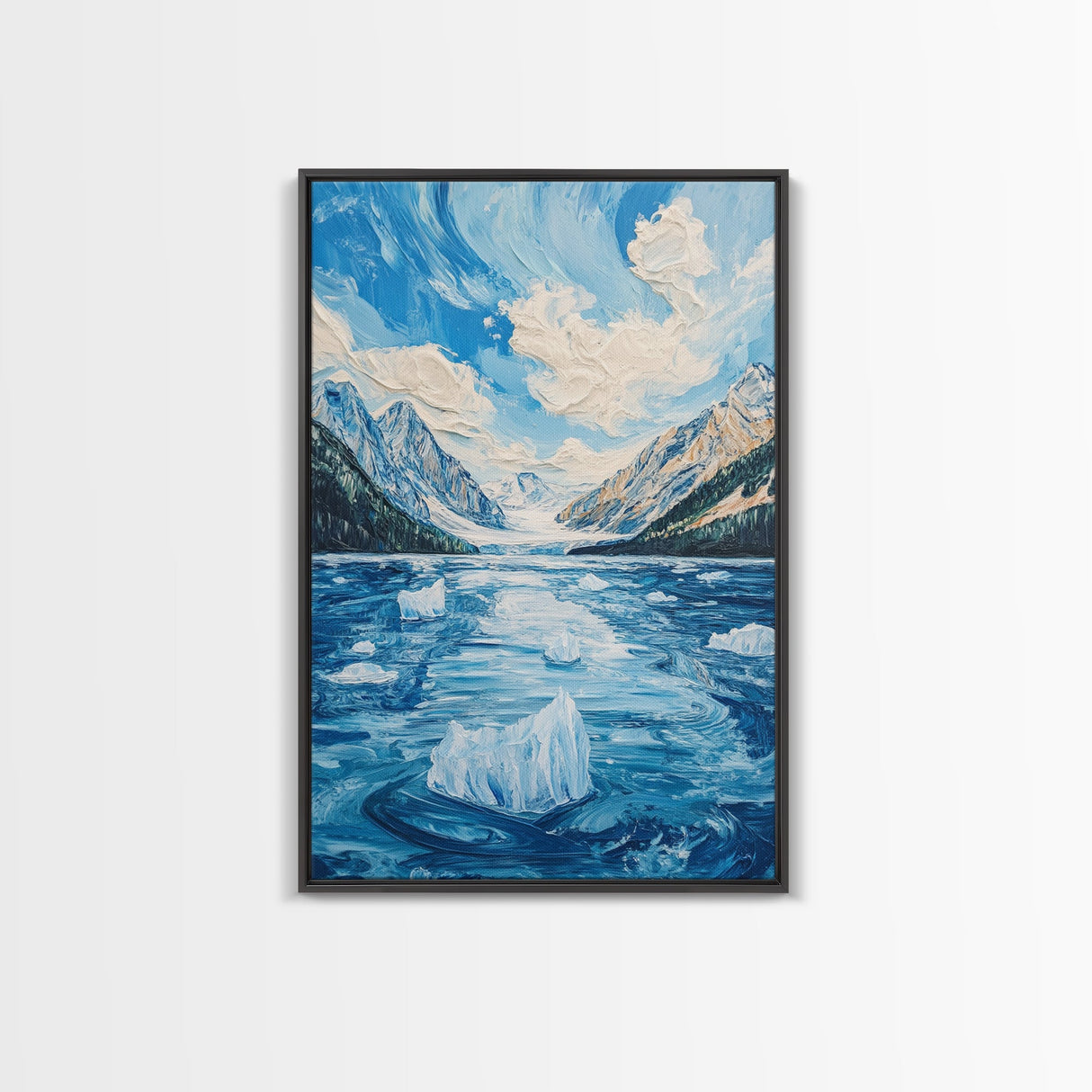 Glacial Lake View, lake Tahoe art, blue and green wall art, panoramic painting, framed canvas print, nature art, above couch art