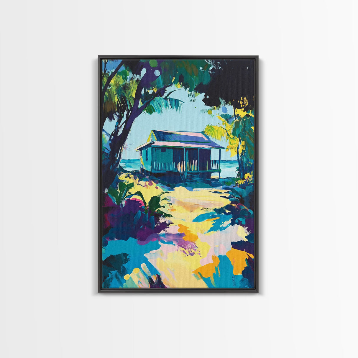 Tropical House, Hawaii Art, Coastal Cowgirl Wall Art, Palm Tree Painting, Coastal Landscape Art, Canvas Print, Living Room Art