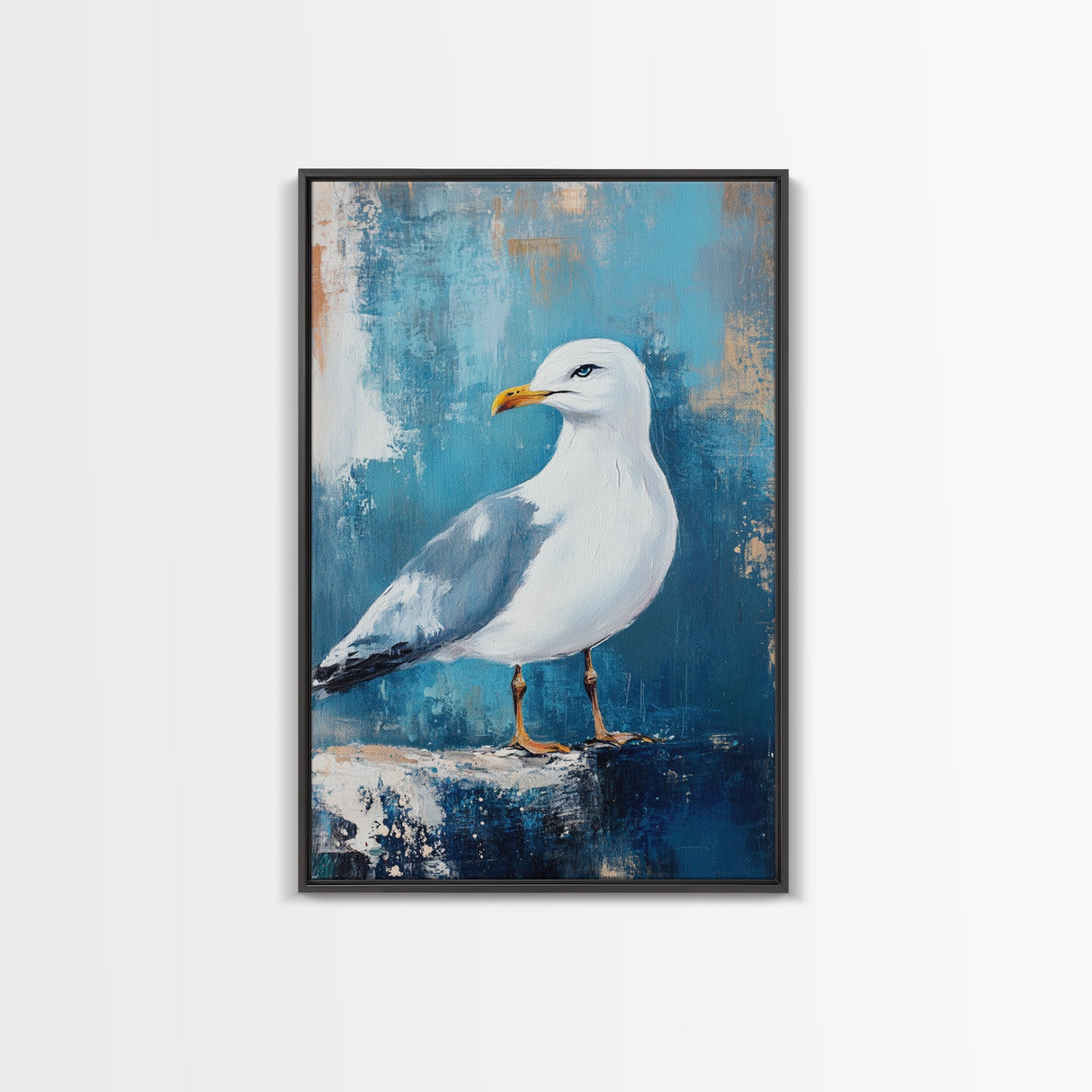 Seagull Portrait Framed Canvas Print Coastal Bird Painting, Nautical Wall Art, Beach House Decor, Ocean Wildlife Artwork, Summer Gift
