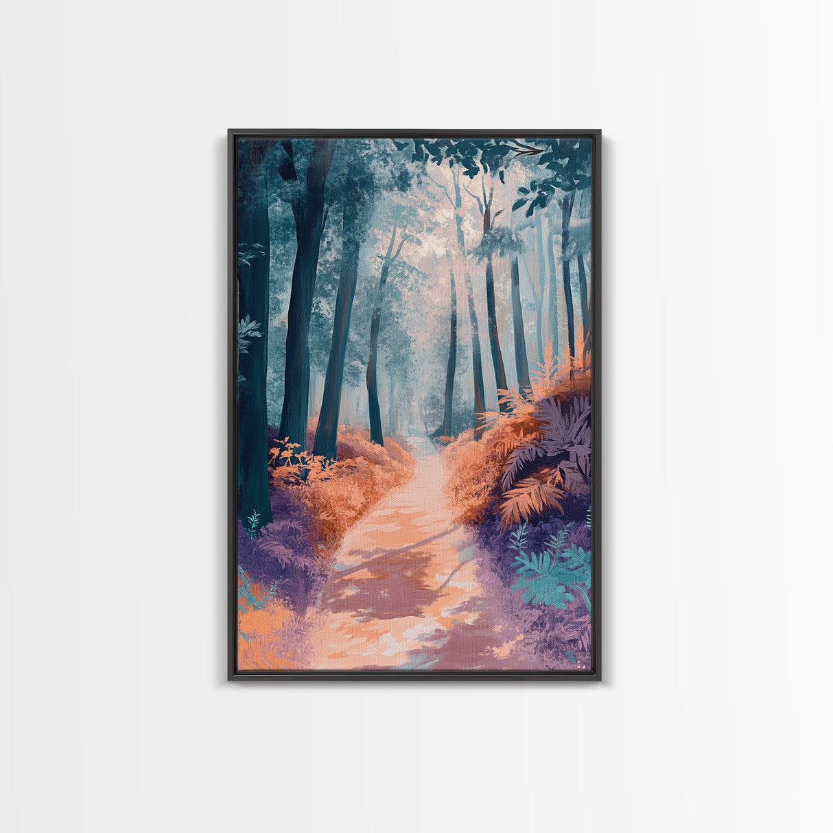 Enchanted Forest Path Framed Canvas Print | Mystical Woodland Art | Fantasy Landscape Painting | Nature Lover Wall Decor