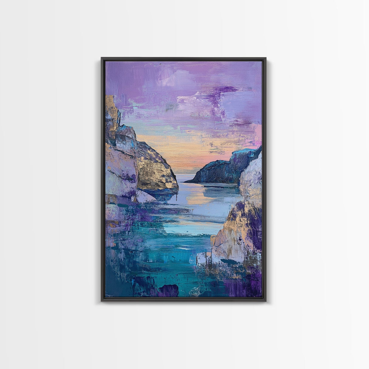 Sunset Cove, Moody Seascape, Coastal Landscape, Nautical Wall Art, Blue and Green Wall Art, Extra Wide Art, Boho Art, Canvas Print