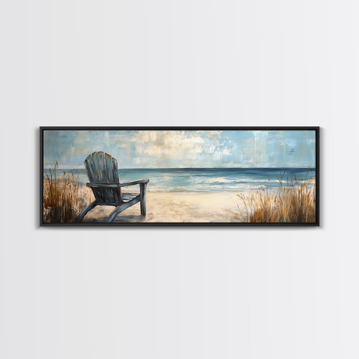 Adirondack Chair Beach Scene, Serene Coastal Landscape Art, Ocean View Wall Decor, Tranquil Bedroom, Framed Canvas Print
