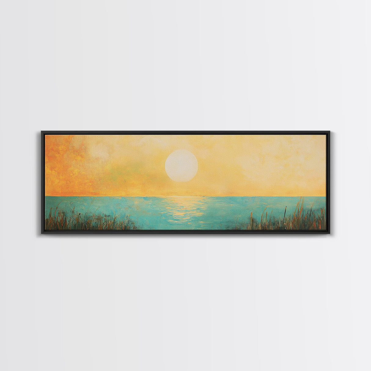 Golden Sunset Coastal Canvas Print, Minimalist Ocean Wall Art, Warm Beach Decor, Large Modern Art, Bedroom Wall Art, Nature Painting