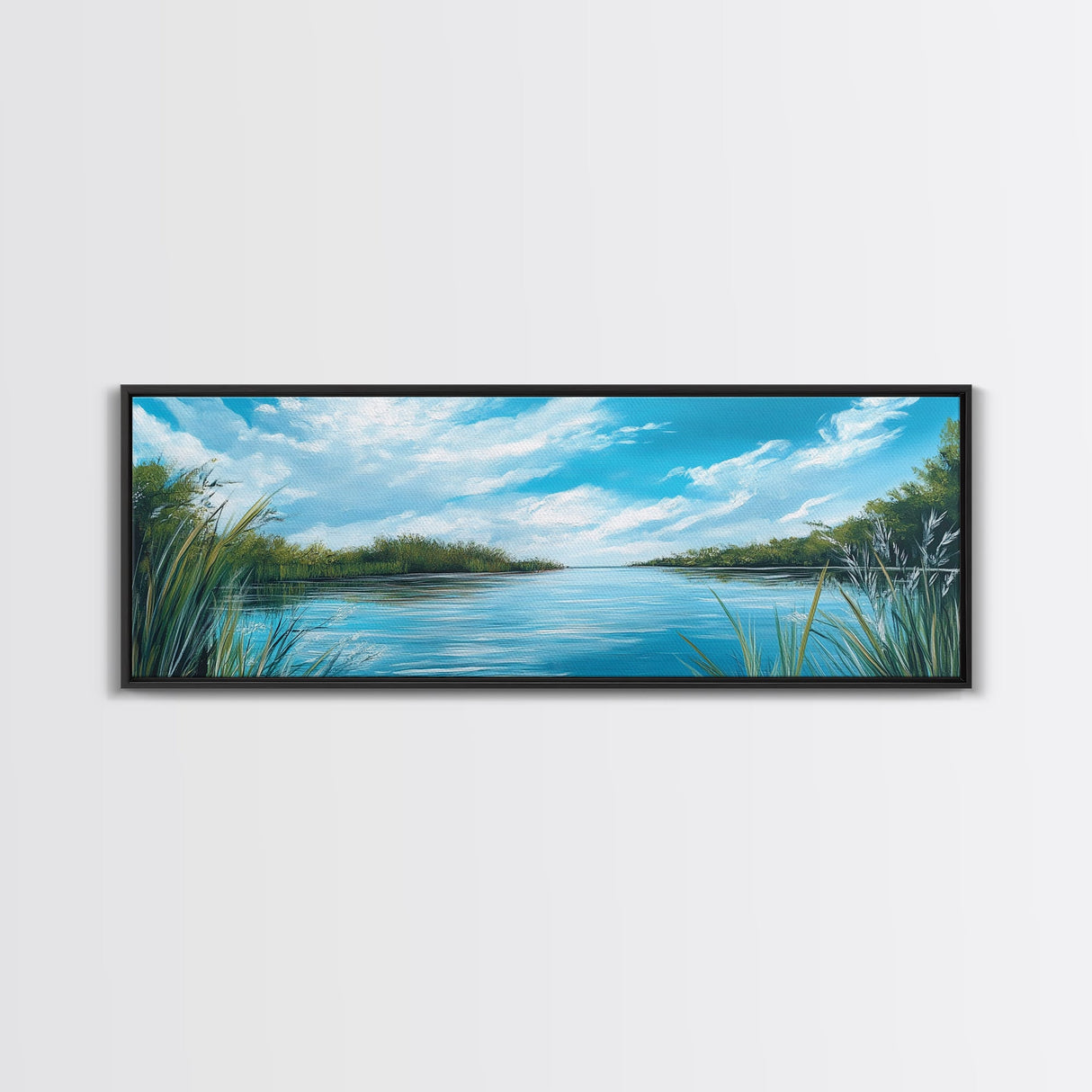 Tranquil River Landscape Art, Serene Water Painting, Nature Wall Decor, Blue Green Home Decor, Modern Office Wall Art