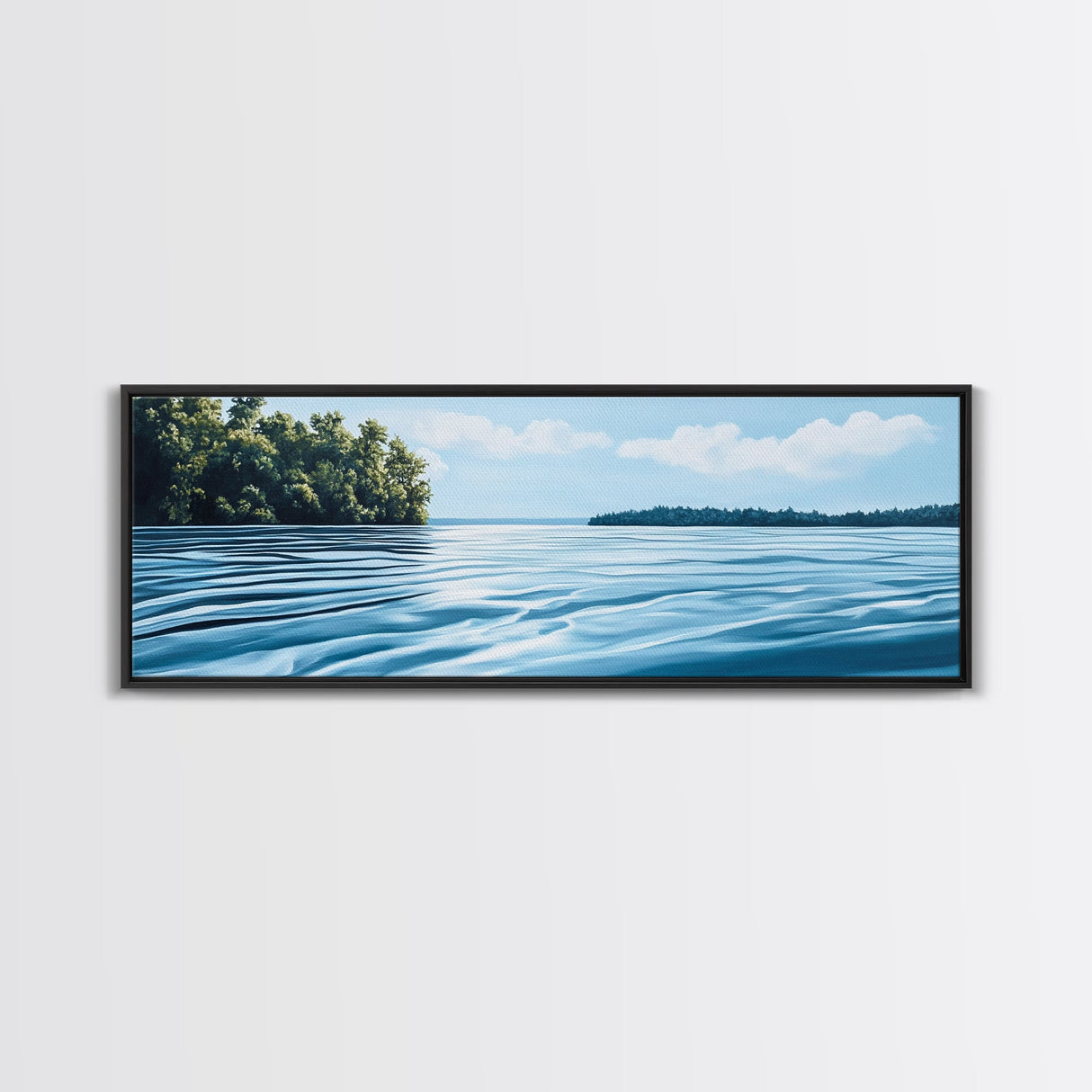 Tranquil Lake Scene, Peaceful Water Reflection Art, Minimalist Landscape, Blue Wall Art, Relaxing Office Decor, Large Wall Art
