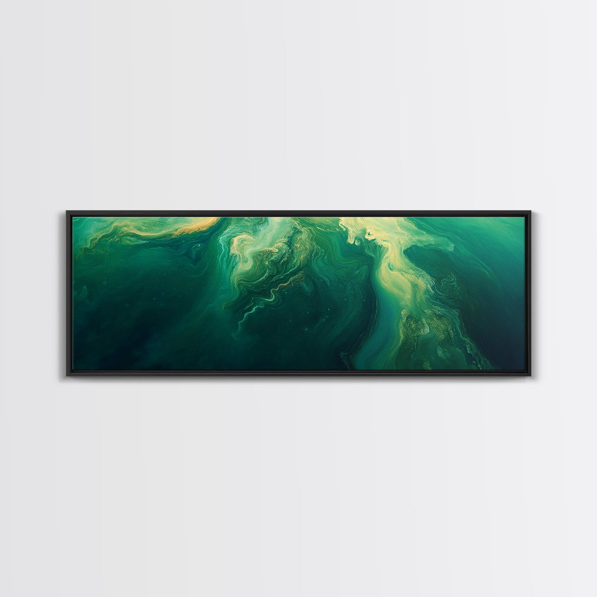 Green Abstract Swirl Framed Canvas Print - Modern Minimalist Wall Art, Deep Emerald Painting, Living Room Decor, Office Artwork