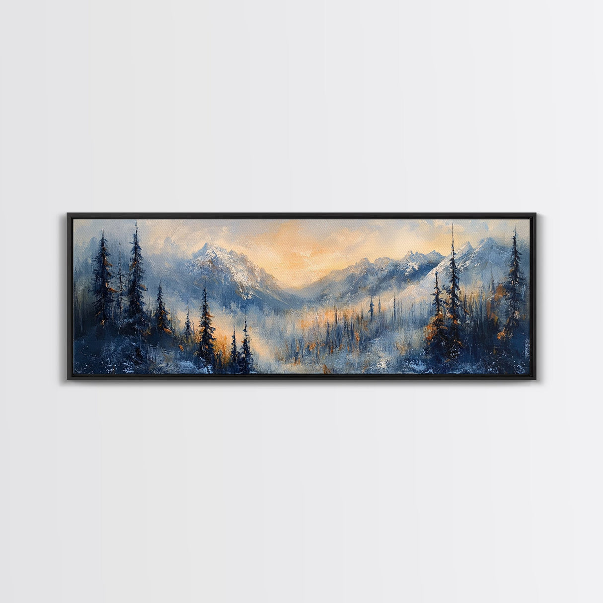Misty Forest Sunrise Canvas Print Mountain Landscape Painting Nature Inspired Rustic Wall Art Cozy Living Room Decor Fall Aesthetic