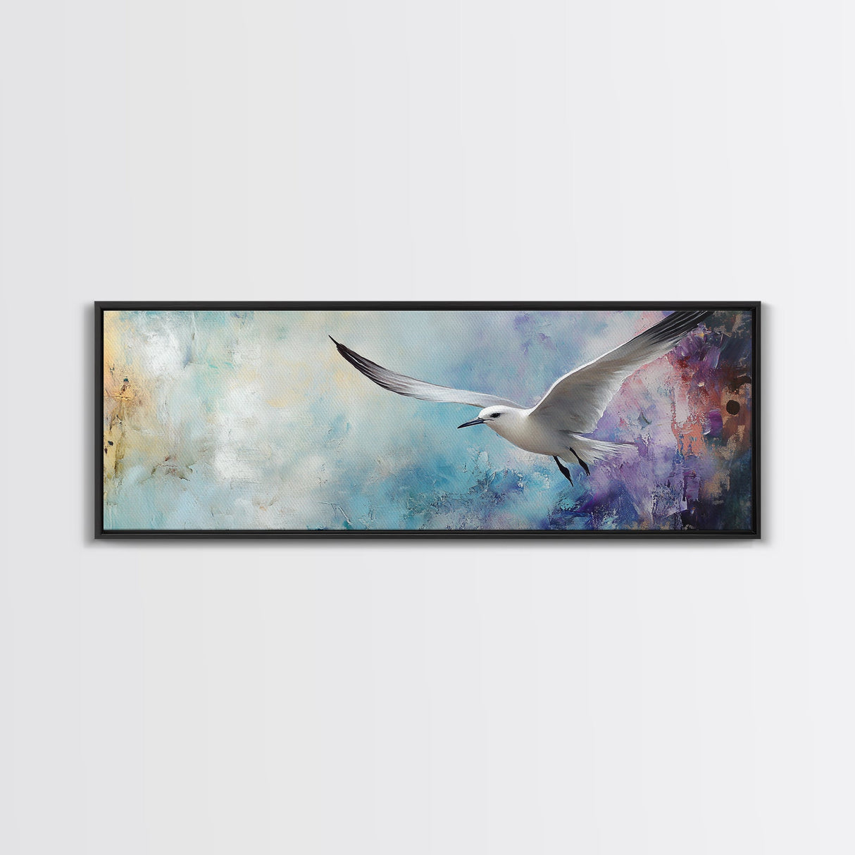 Seagull, Flight, Sky, Freedom, Canvas Print, Coastal Bird Art, Minimalist Nature Painting, Serene Wall Art, Neutral Home Decor