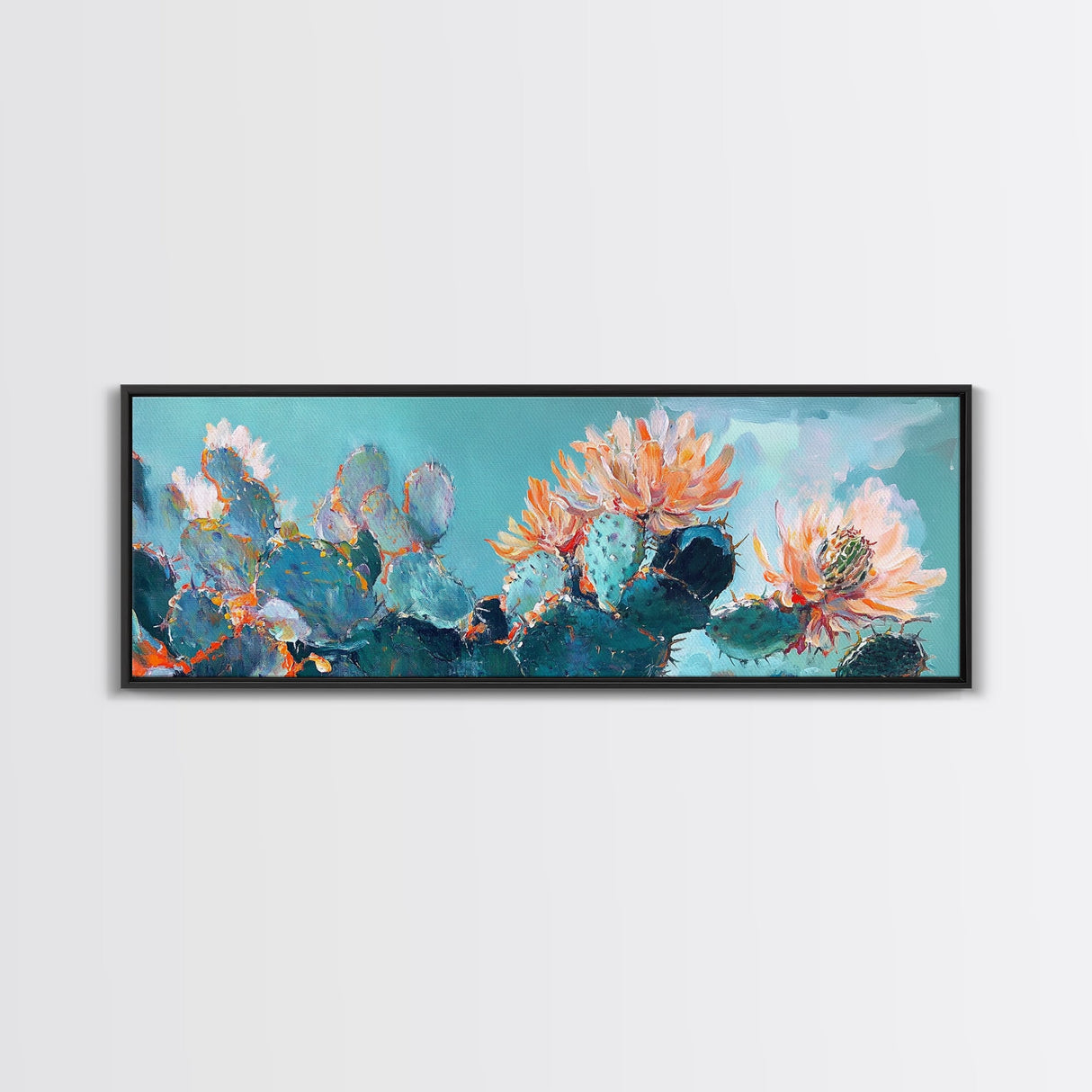 Blooming Cactus Flowers Canvas Print Vibrant Desert Painting, Boho Wall Art, Southwest Decor, Botanical Living Room Artwork
