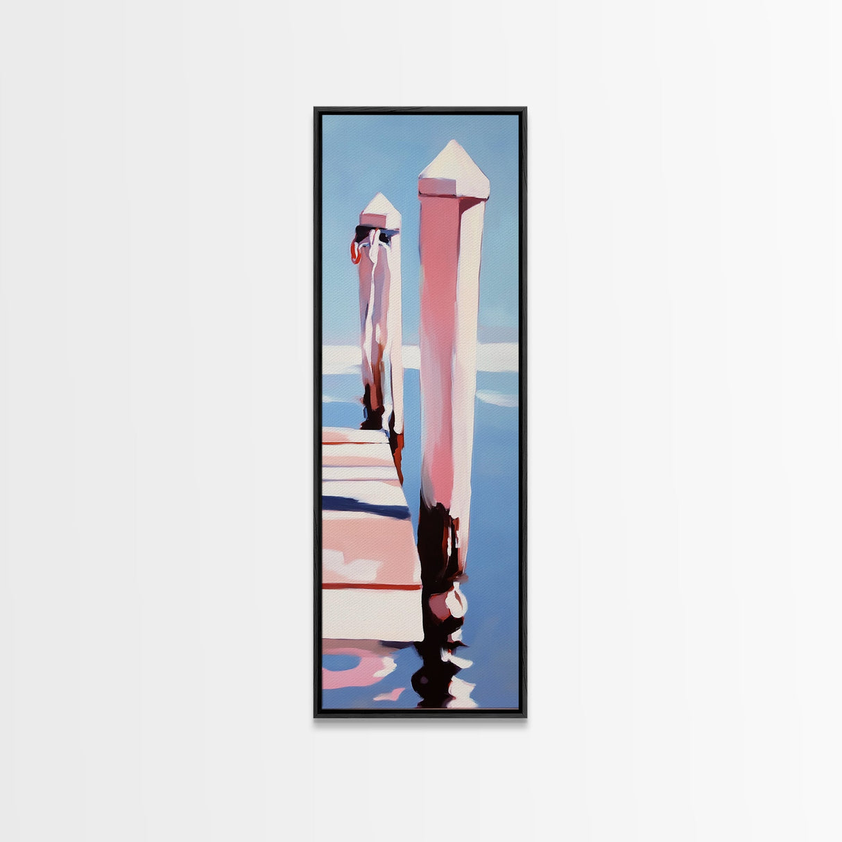 Dockside View, Ocean Reflection, Coastal Escape, Framed Canvas Print, Nautical Wall Art, Beach House Decor, Relaxing Home Aesthetic