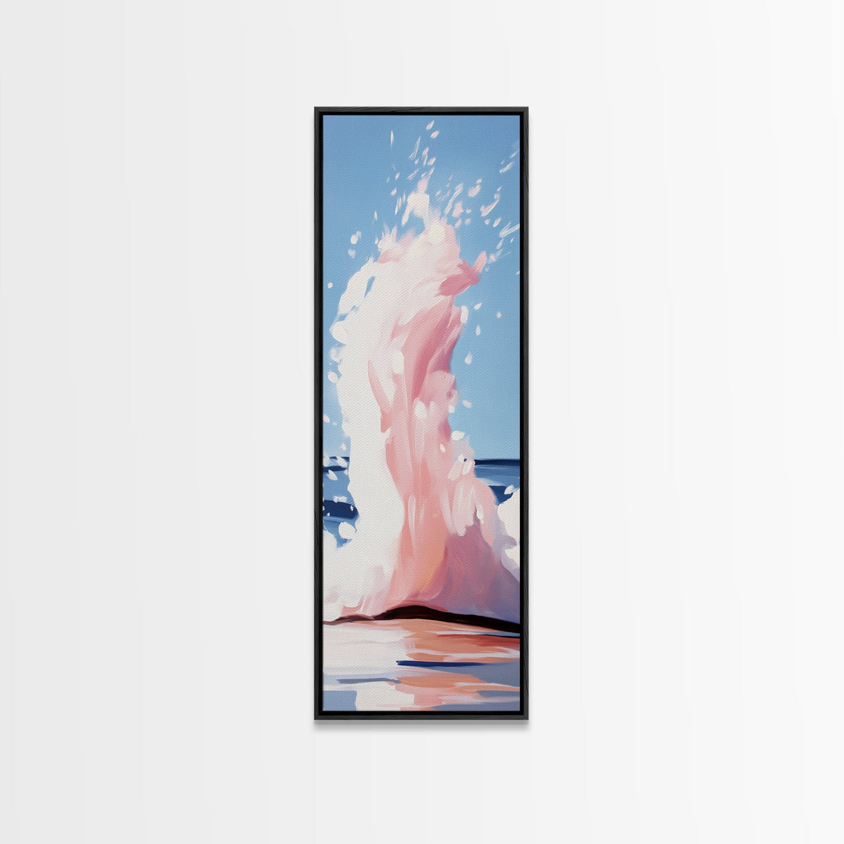 Ocean Splash, Coastal Abstract, Surreal Wave, Framed Canvas Print, Minimalist Seascape, Living Room Wall Art, Dreamy Blue and Pink