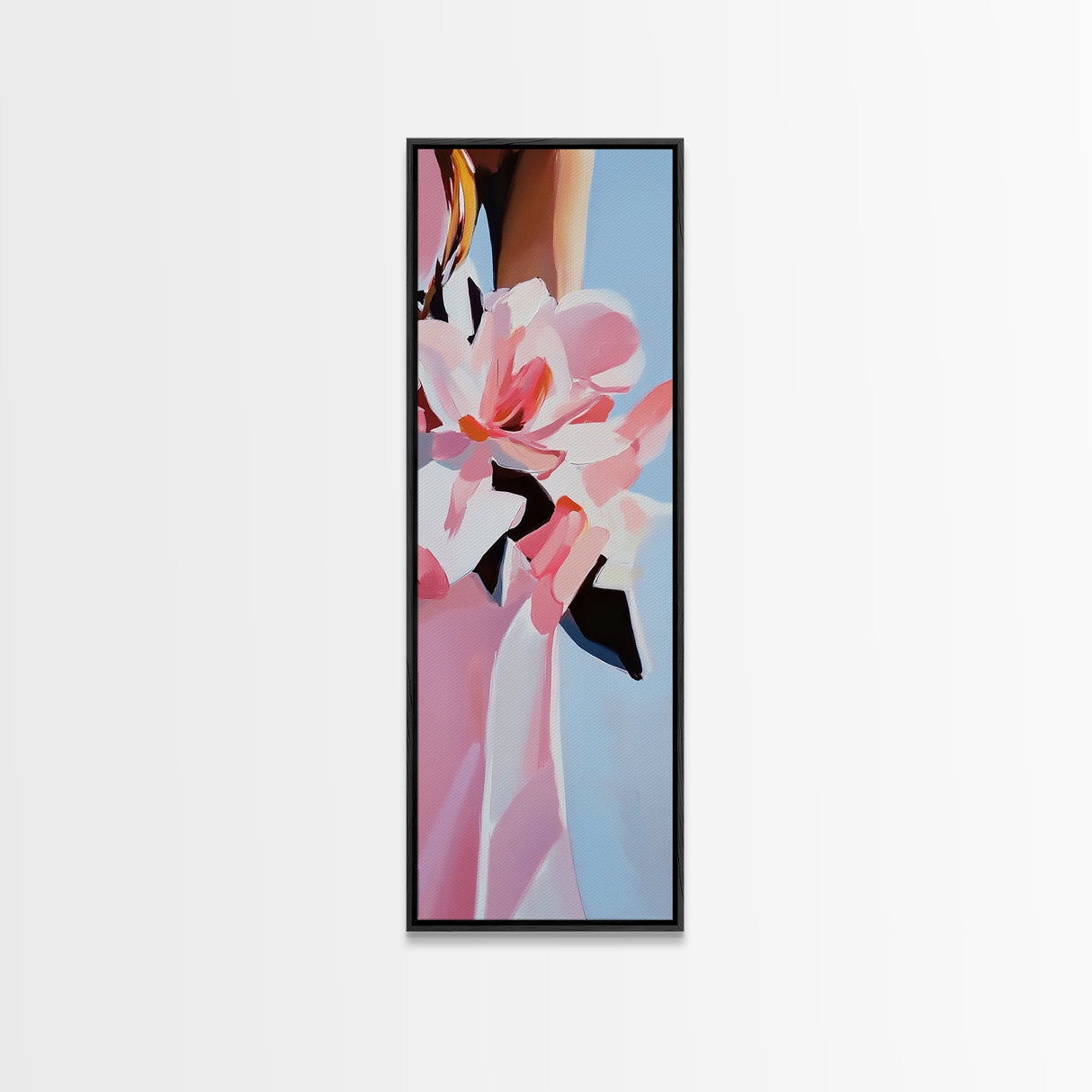 Pink Flowers, Floral Elegance, Feminine Botanical Art, Chic Wall Decor, Romantic Aesthetic, Modern Bloom Painting, Framed Canvas Print