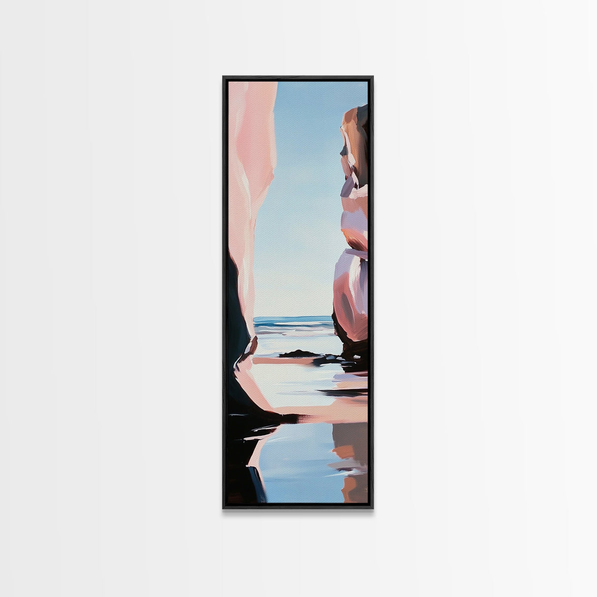 Coastal Rock, Ocean Reflections, Framed Canvas Print, Seaside Cliff Art, Beach House Decor, Minimalist Seascape, Relaxing Wall Art