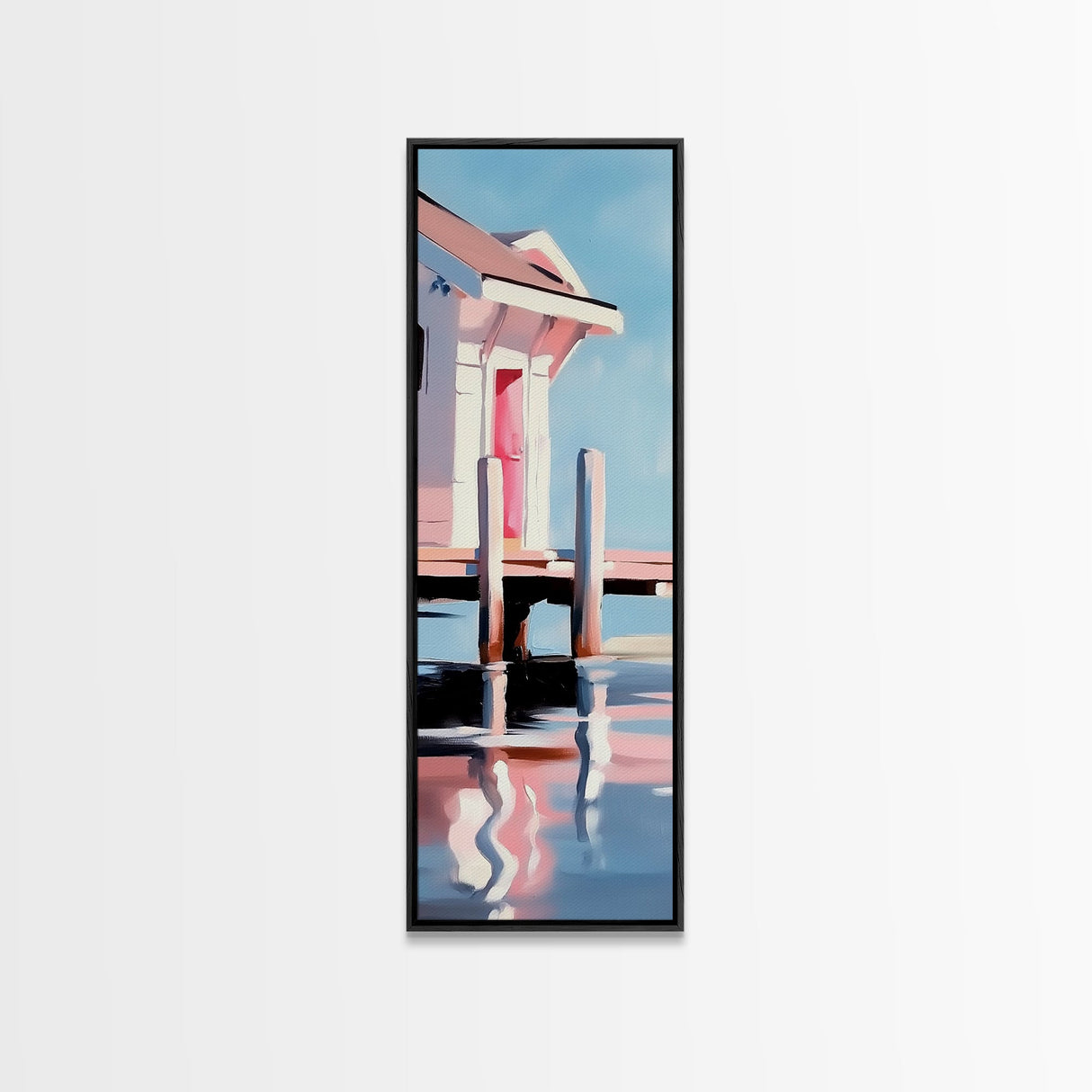 Dock House, Coastal Wall Art, Beach House Decor, Nautical Artwork, Ocean Reflection, Seaside Art, Living Room Art, Canvas Print