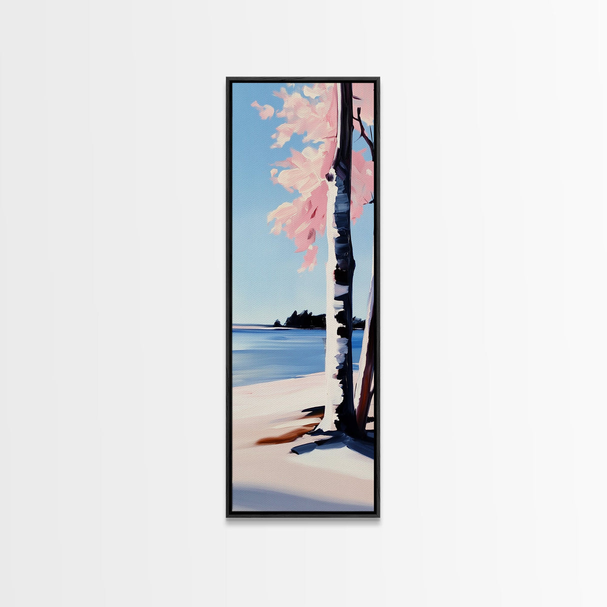 Coastal Birch Tree, Ocean Breeze, Minimalist Landscape, Dreamy Pastels, Framed Canvas Print, Nature Wall Art, Living Room Decor
