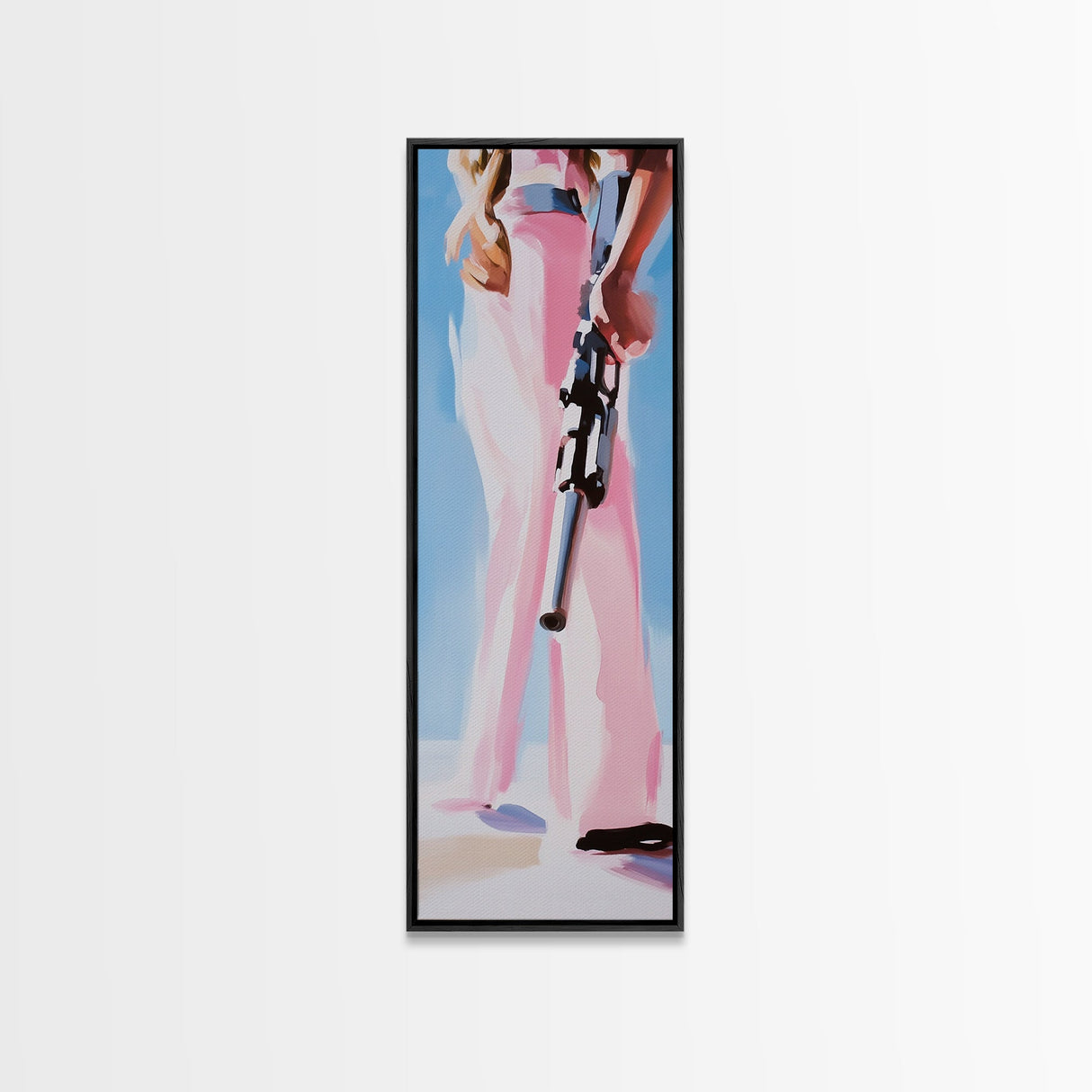 Western Girl, Cowboy, Vintage Style, Modern, Pink, Blue, Fashion Art, Feminine, Boho, Living Room, Framed Canvas Print