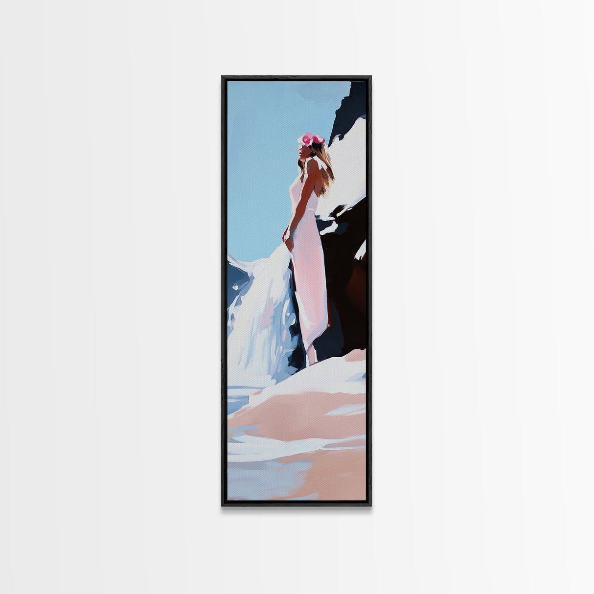 Woman in Nature, Ocean View, Beach Scene, Canvas Print, Romantic Art, Soft Aesthetic, Minimalist Wall Art, Feminine Energy, Serene Mood
