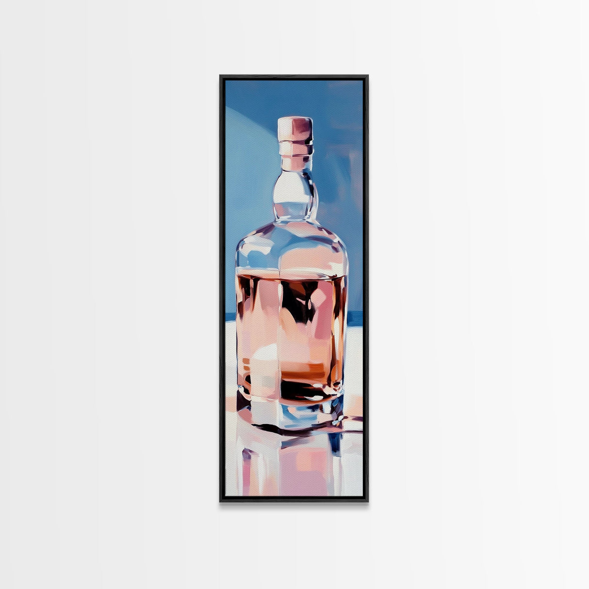 Whiskey Bottle, Elegant Bar, Glass Reflection, Canvas Print, Kitchen Wall Art, Modern Liquor Decor, Man Cave Art, Rustic Bar Wall Art