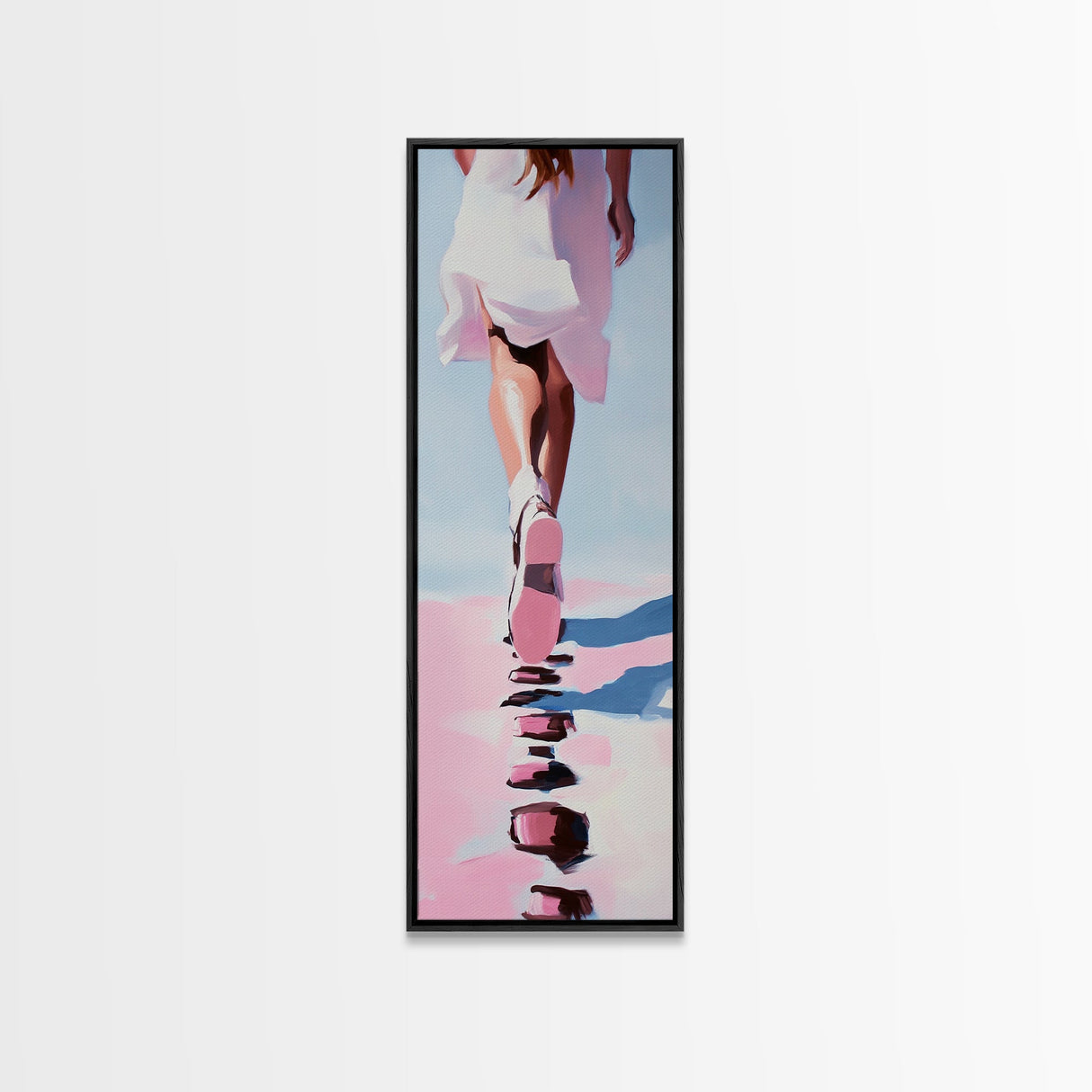 Elegant Walking Art, Minimalist Fashion, Dreamy Pastel Print, Framed Canvas Print, Modern Aesthetic, Bedroom Wall Art, Stylish Home Decor
