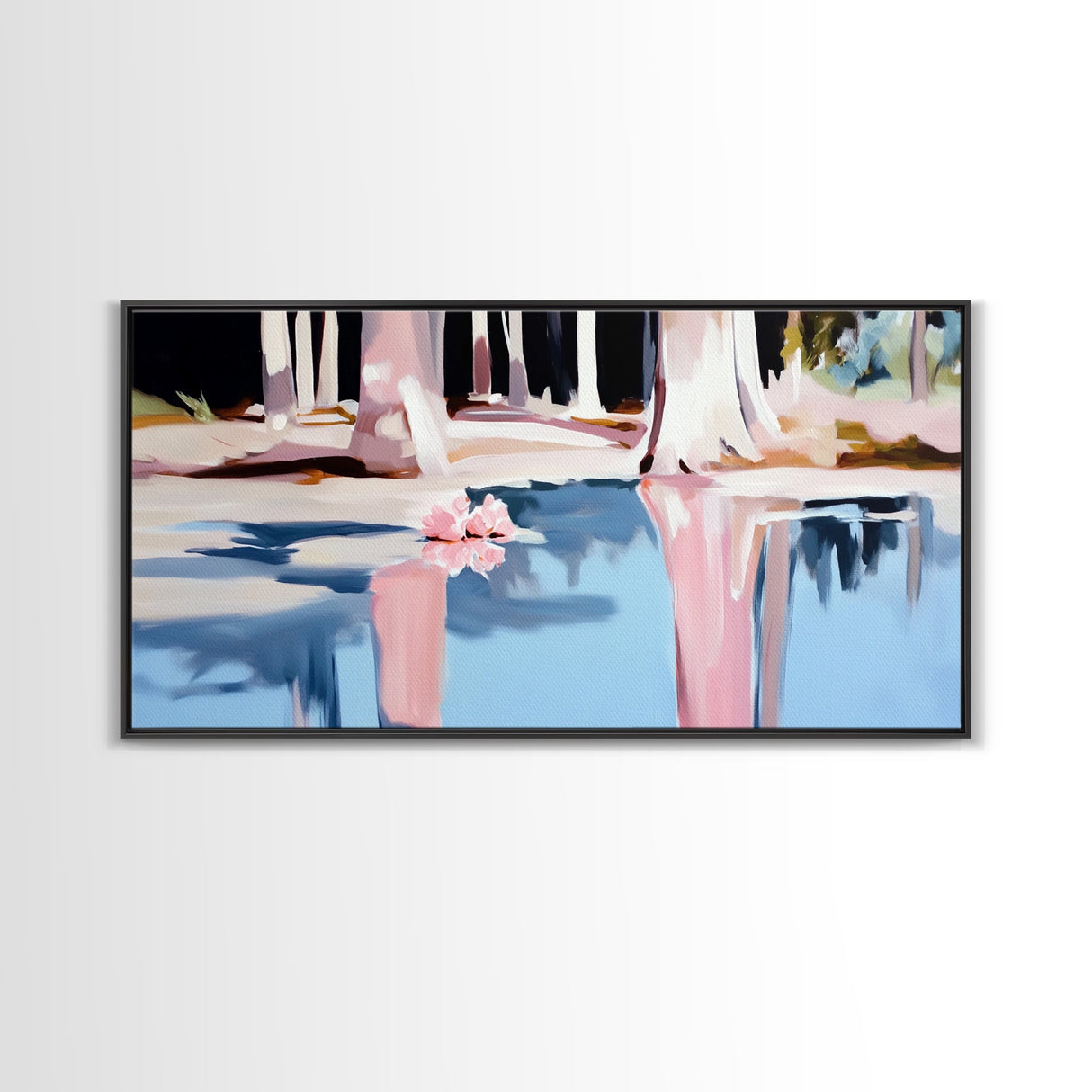 Forest Reflection, Water Landscape, Nature Wall Decor, Living Room Art, Minimalist Home Art, Canvas Print, Pastel Landscape, Zen Artwork
