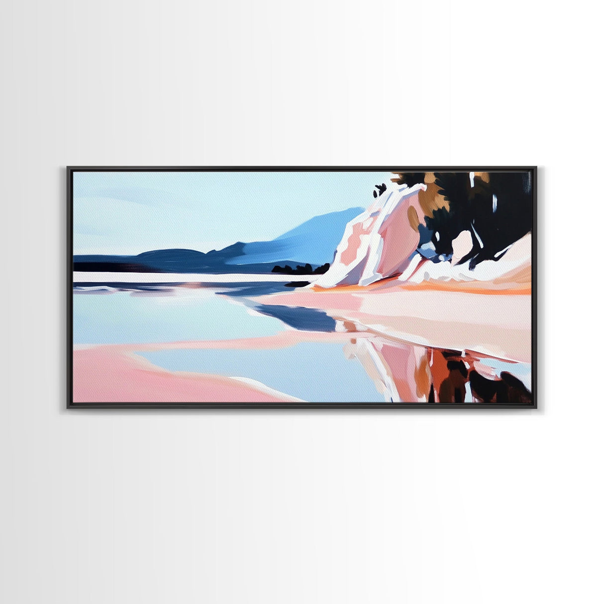 Mountain Snow, Abstract, Framed Canvas Print, landscape painting, bold brushstrokes, mountain art, Scandinavian decor, minimalist art