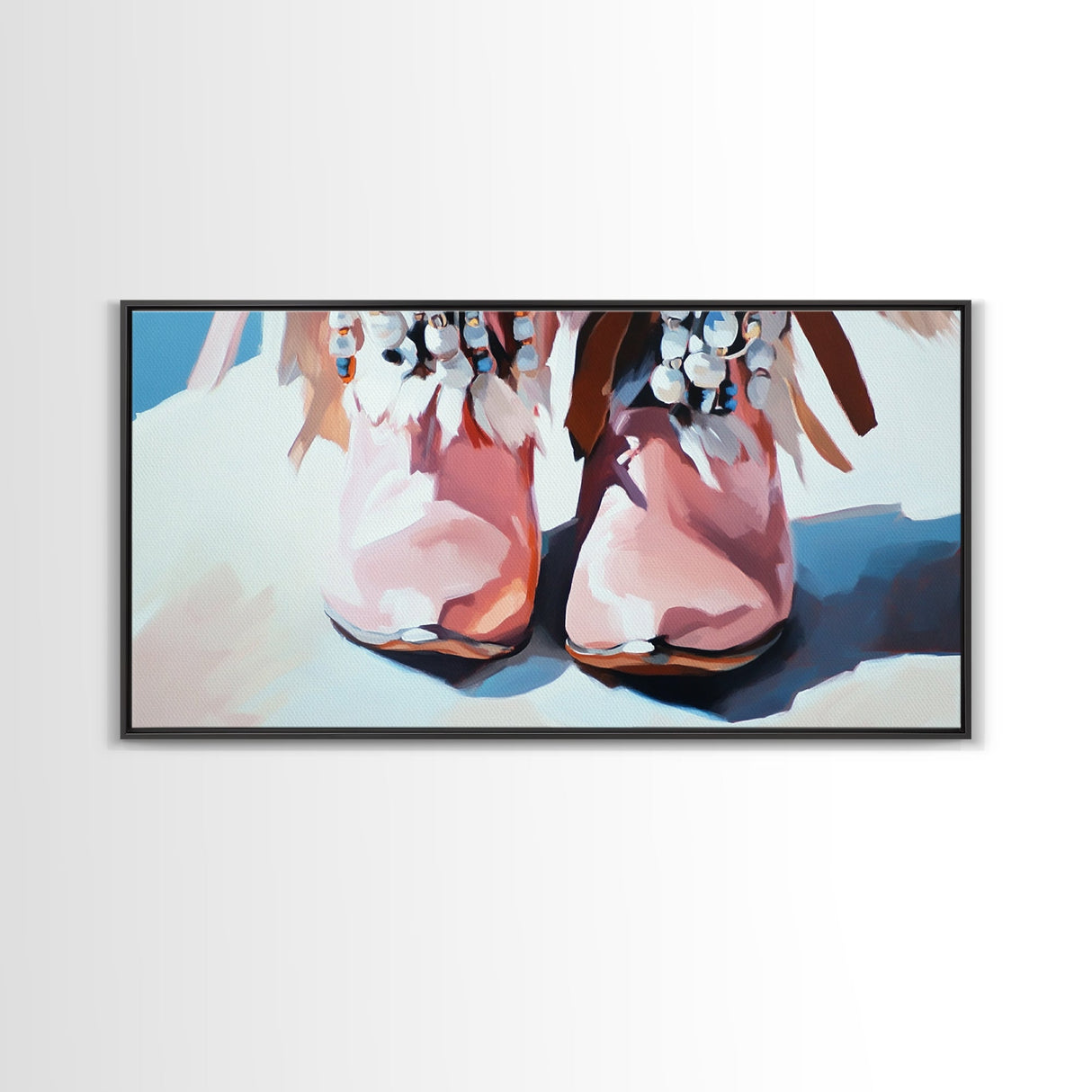 Boho Boots, Western Fashion, Beaded Cowboy Style, Rustic Aesthetic, Country Chic Decor, Modern Americana Art, Bedroom Wall Art