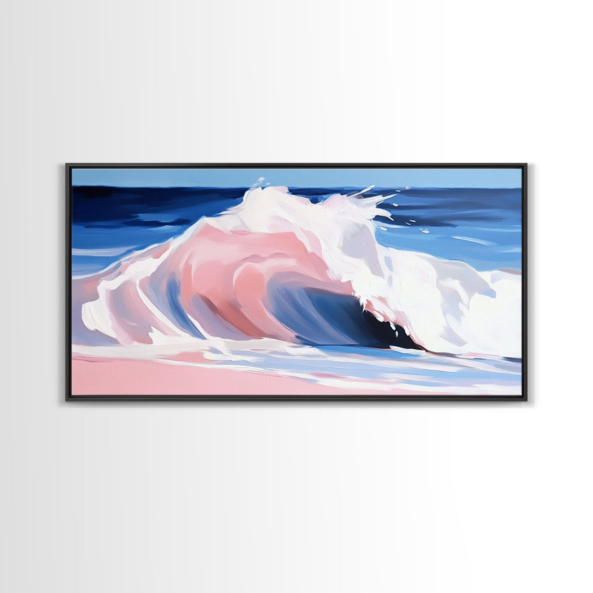 Pink Ocean, Abstract, Canvas Print, Coastal abstract painting, soft pastel waves, modern beach decor, minimalist seascape, tranquil water art