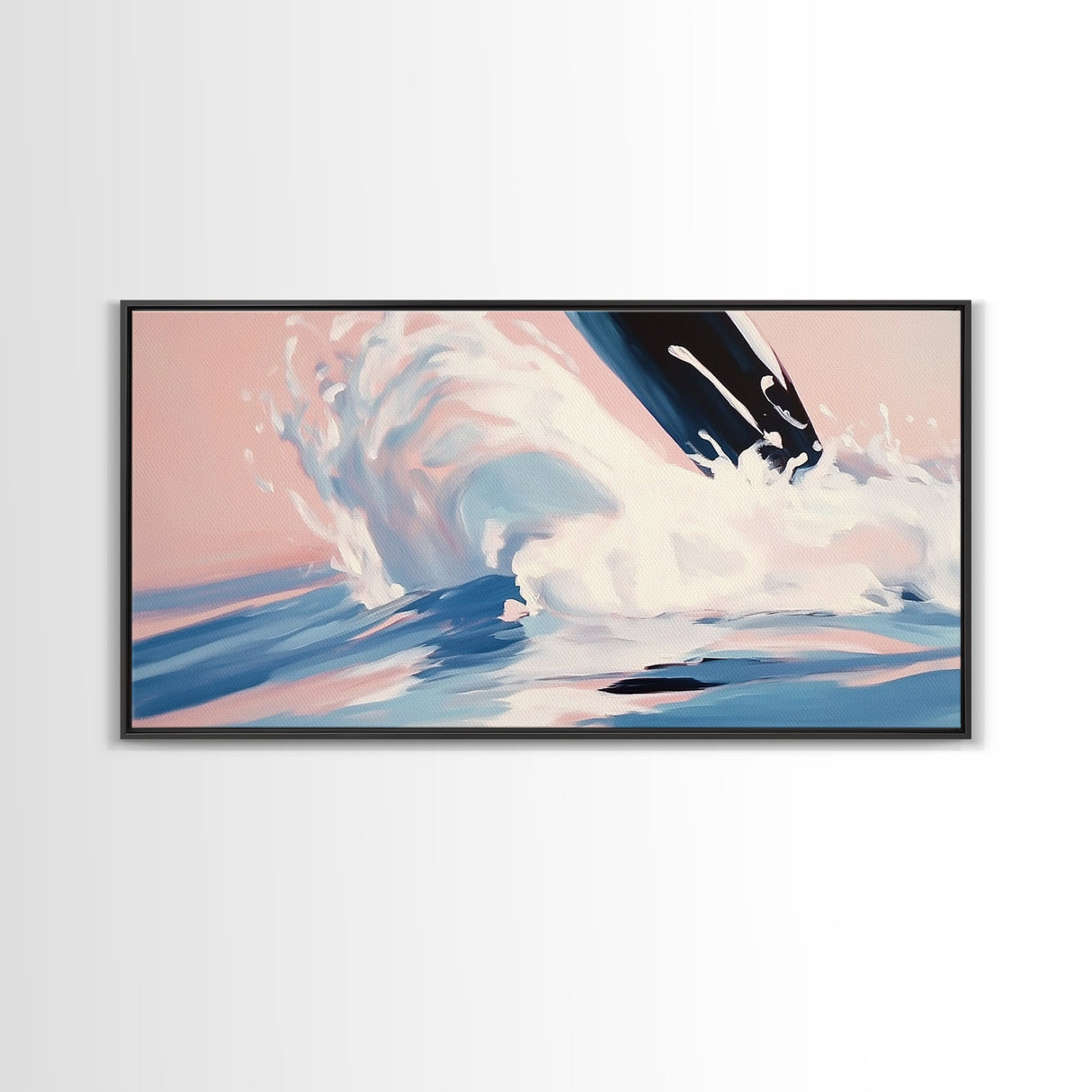 Splashing Wave, Surfer Art, Framed Canvas Print, Ocean Wall Art, Coastal Vibes, Modern Beach Decor, Nautical Artwork, Living Room Art