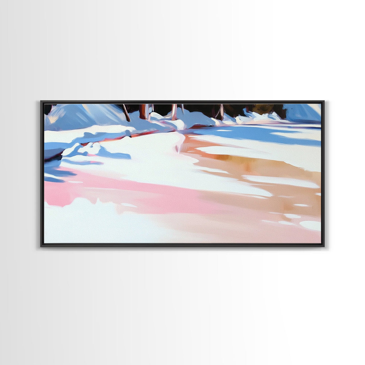 Winter Reflection, Snowy Landscape, Framed Canvas Print, Cozy Wall Art, Modern Home Decor, Minimalist Painting, Serene Nature Scene