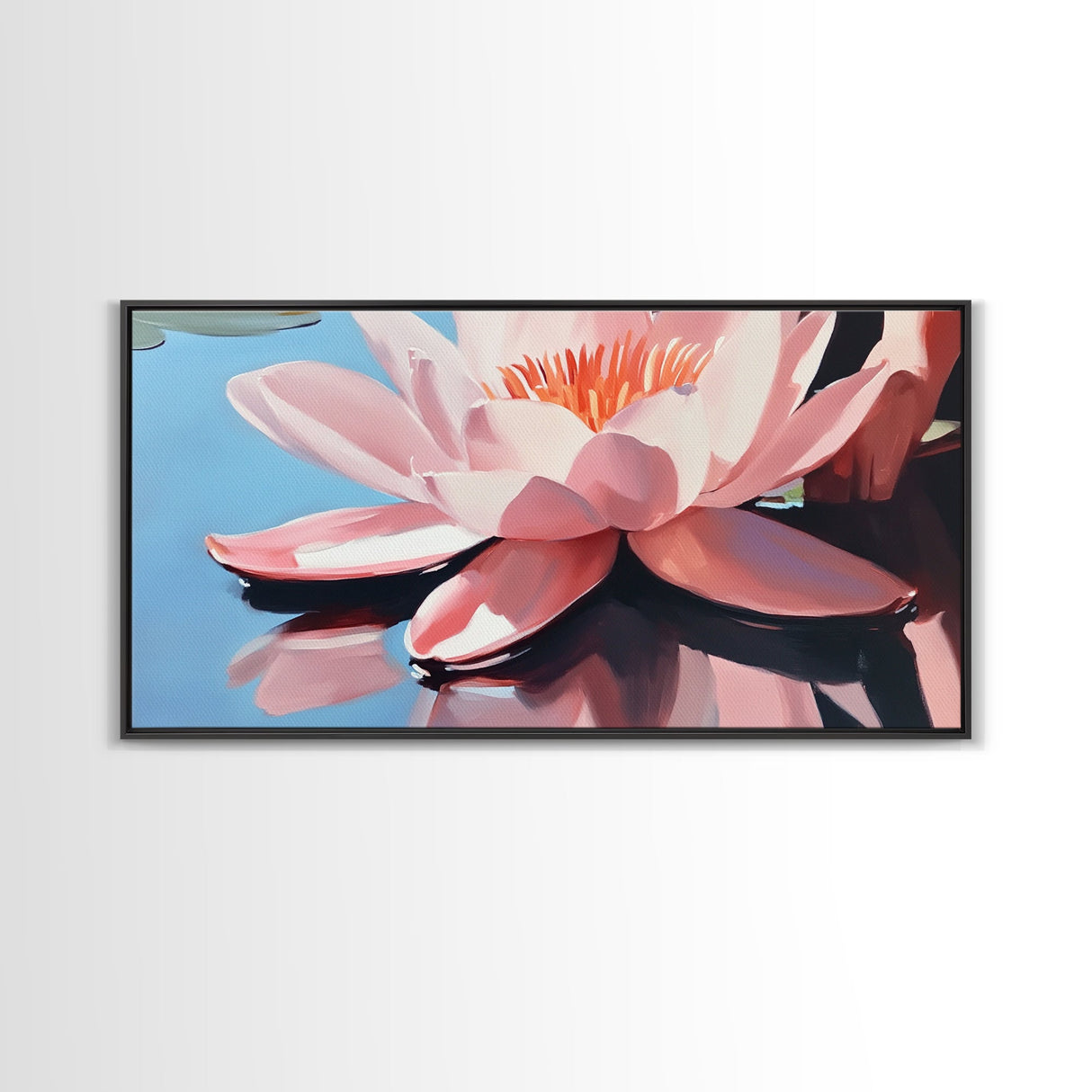 Lotus, Reflection, Blue Water, Framed Canvas Print, Floral Art, Zen Decor, Meditation Wall Art, Modern Botanical, Serene Home Decor