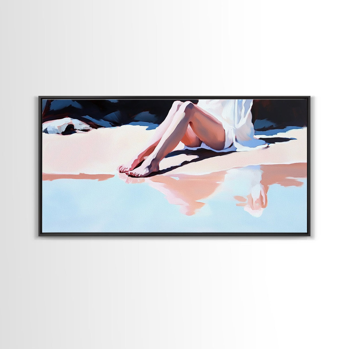 Beach Serenity, Relaxing Vacation Art, Coastal Aesthetic, Soft Summer Colors, Ocean Inspired, Framed Canvas Print, Modern Wall Decor
