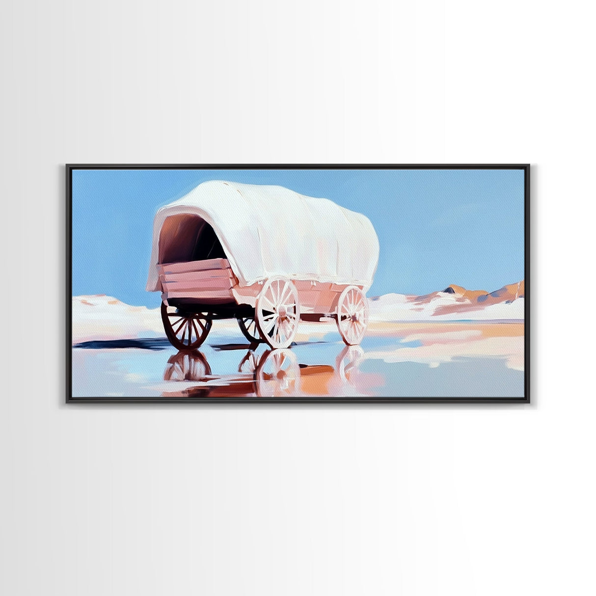 Covered Wagon, Western Art, Pioneer Print, Rustic Decor, Framed Canvas Print, Living Room Wall Art, Boho Farmhouse Style