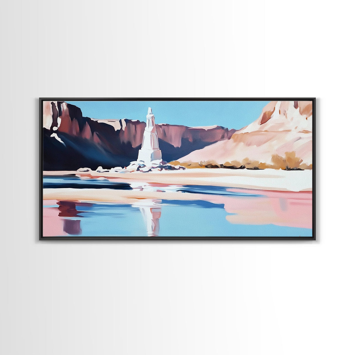 Desert Monument, Canyon Reflection, Southwest Landscape, Framed Canvas Print, Western Art, Rustic Home Decor, Nature Wall Art, Earthy Tones