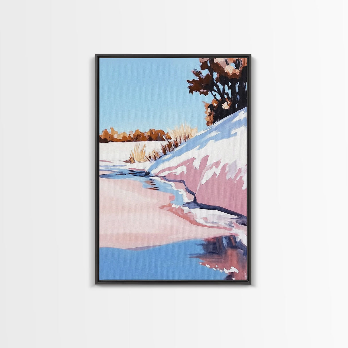 Winter Beach, Snowy Landscape, Soft Blue Sky, Minimalist Nature Scene, Abstract Seascape, Canvas Print, Office Wall Art, Calm Home Decor