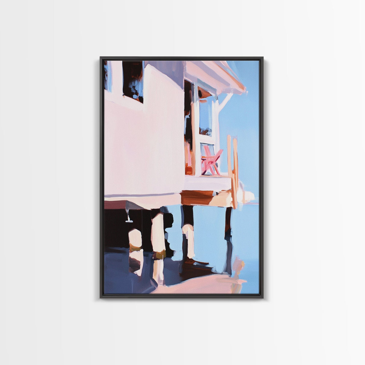 Coastal House, Seaside Home, Beachfront Art, Framed Canvas Print, Modern Coastal Art, Living Room Wall Art, Ocean Painting