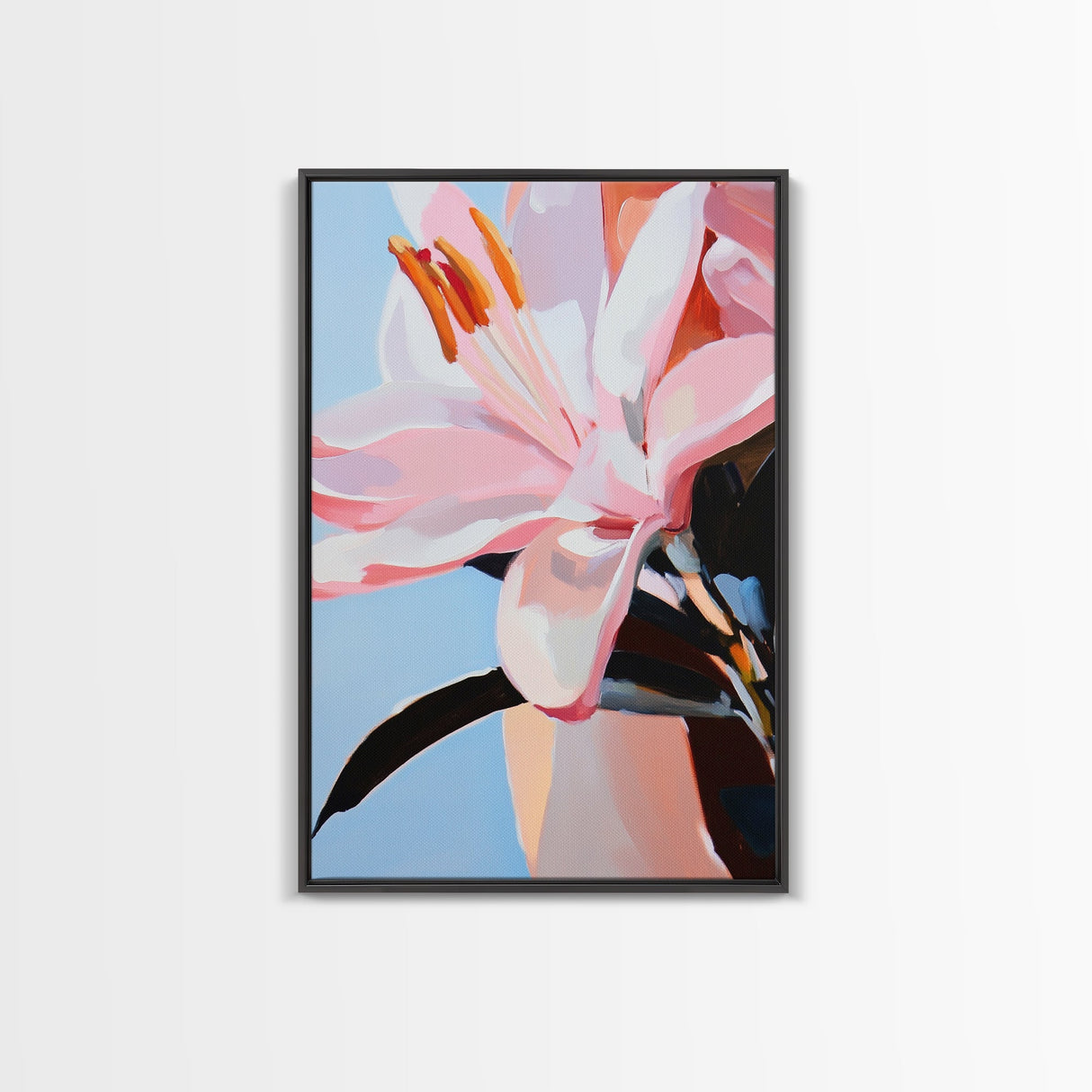 Pink Lily, Floral Painting, Modern Flower Wall Art, Framed Canvas Print, Bedroom Decor, Feminine Aesthetic, Boho Botanical Art