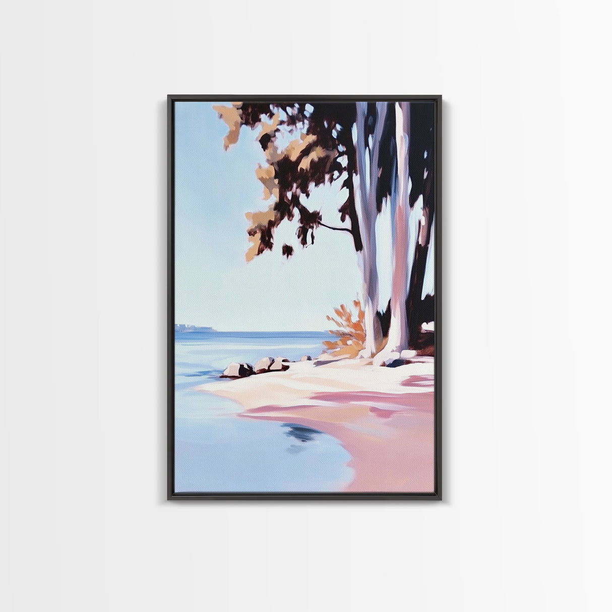 Coastal Serenity, Beach Landscape, Blue Ocean, Framed Canvas Print, Minimalist Wall Art, Modern Decor, Living Room Art, Ocean Scene
