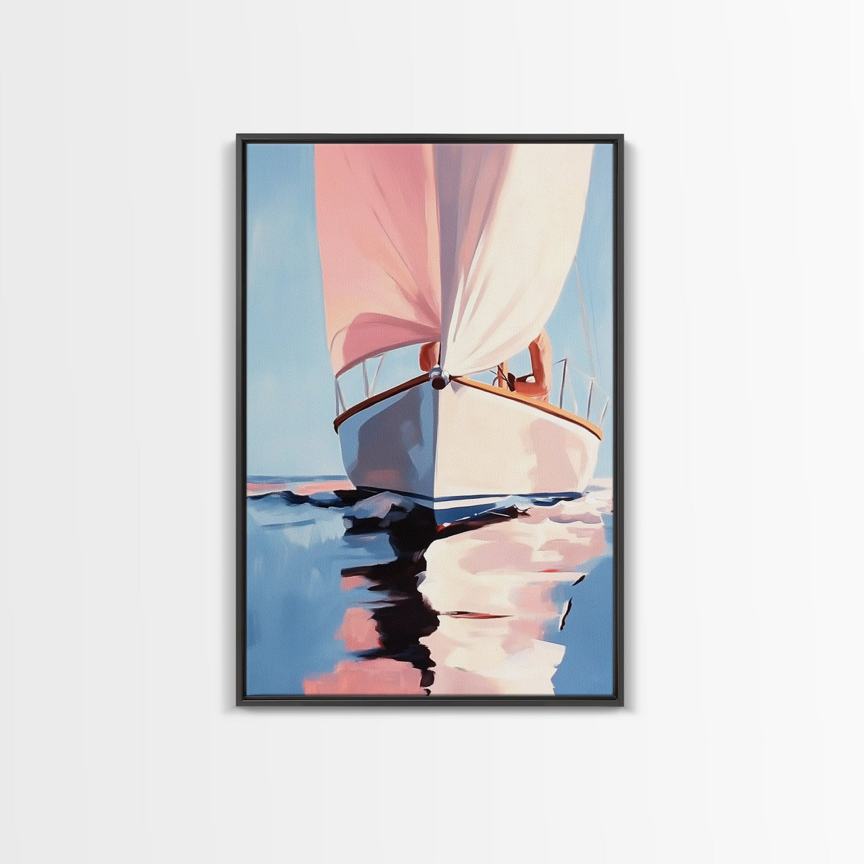 Sailboat Serenity, Nautical Decor, Ocean Reflections, Framed Canvas Print, Coastal Wall Art, Minimalist Seascape, Living Room Art