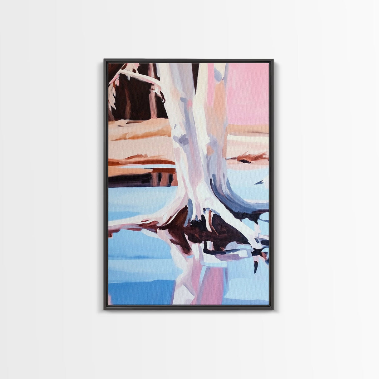 Tree Reflection, Nature Inspired Art, Framed Canvas Print, Minimalist Landscape, Tranquil Water Painting, Contemporary Home Decor