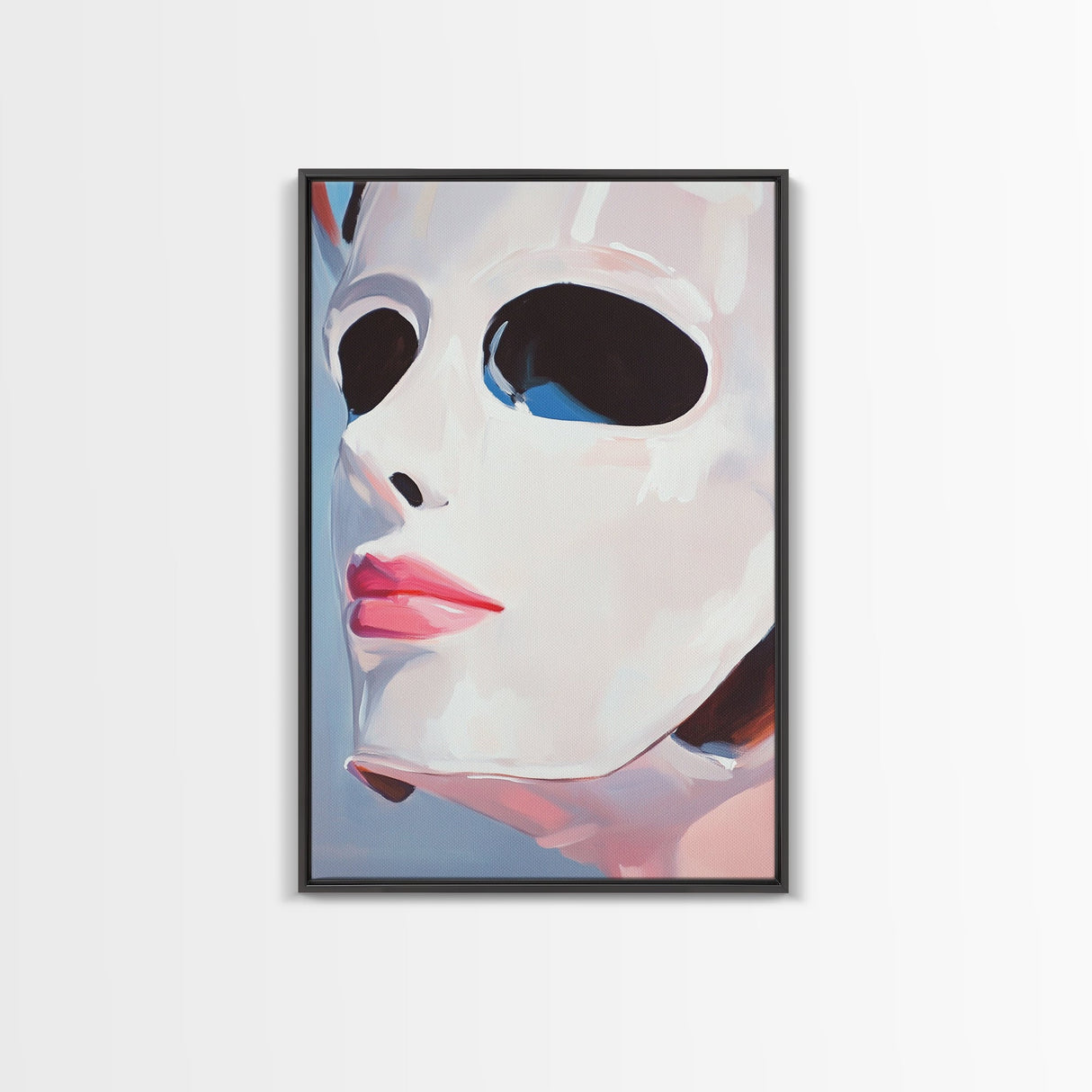 White Mask Portrait, Feminine Art, Minimalist Decor, Abstract Face Painting, Modern Aesthetic, Canvas Print, Framed Canvas Print