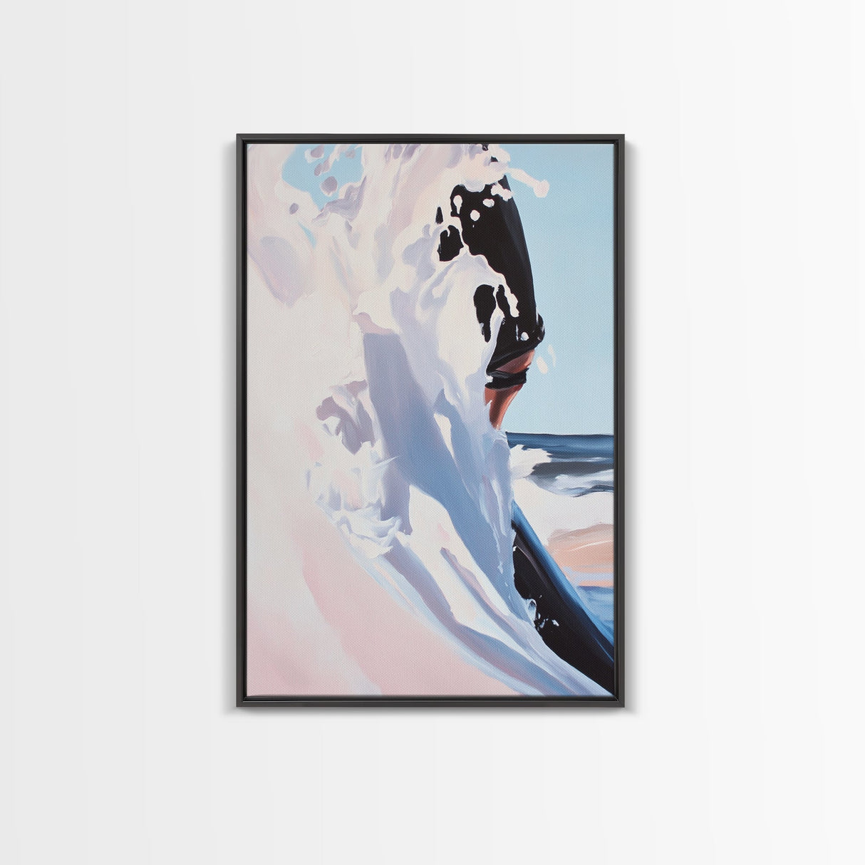 Surf, Ocean Wave, Coastal Art, Framed Canvas Print, Abstract Beach Painting, Blue and White Art, Minimalist Seascape, Bedroom Wall Art