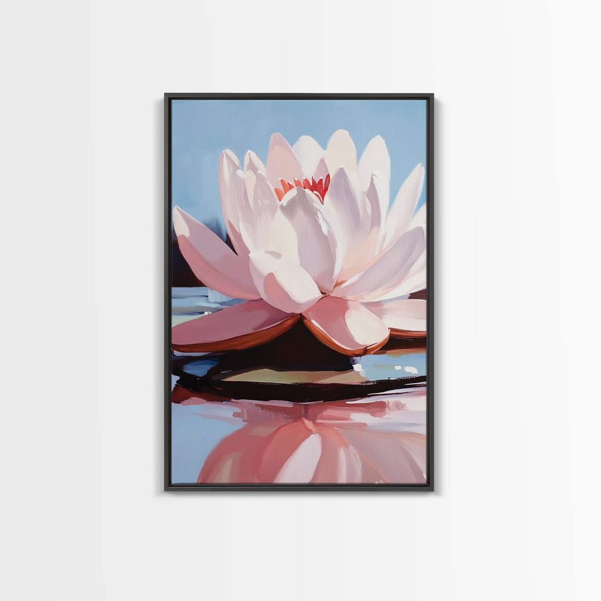 Lotus, Water Lily, Tranquil Nature Art, Framed Canvas Print, Zen Floral Wall Decor, Soft Pastel Painting, Botanical Art, Spa Wall Art