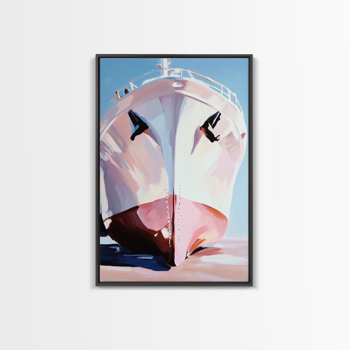 Large Boat, Reflection, Ocean, Framed Canvas Print, Nautical Wall Art, Coastal Home Decor, Travel Aesthetic, Living Room Art, Minimalist