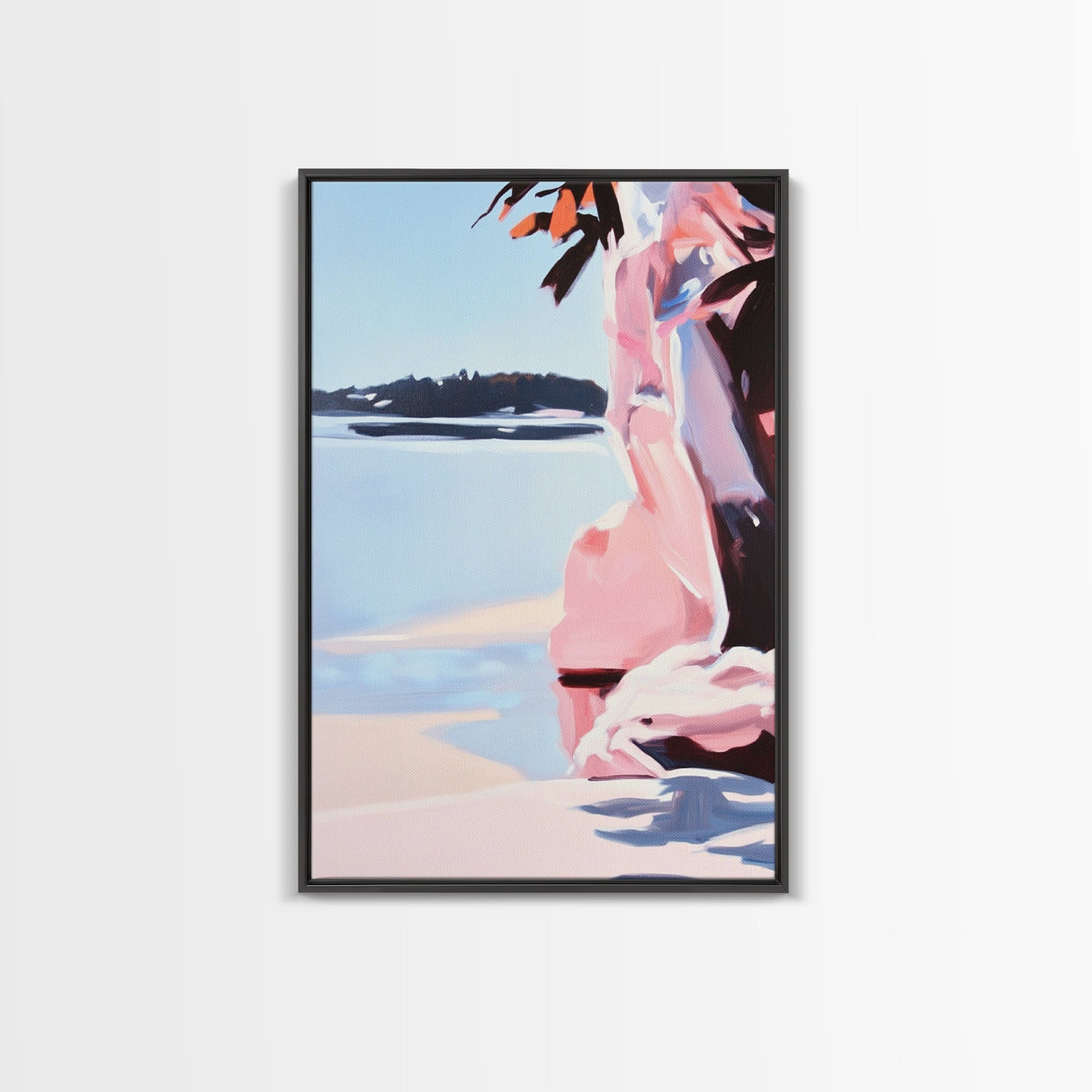 Sunset Glow, Nature Wall Art, Beach Scene, Serene Painting, Warm Pastel Colors, Framed Canvas Print, Bedroom Wall Decor, Gift